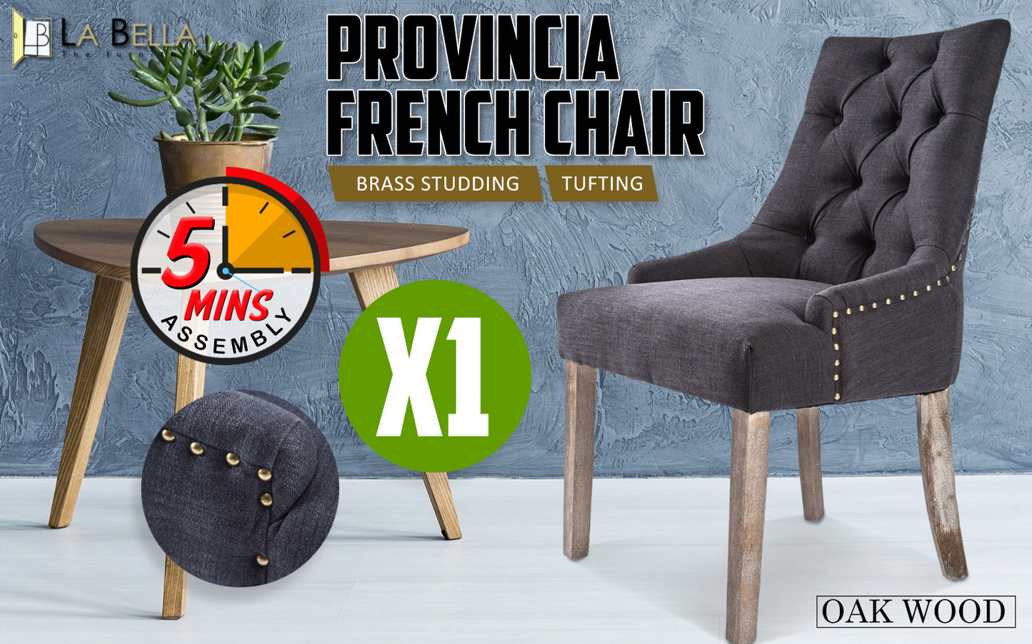 Black (Charcoal) French Provincial Dining Chair Amour Oak Leg - image2