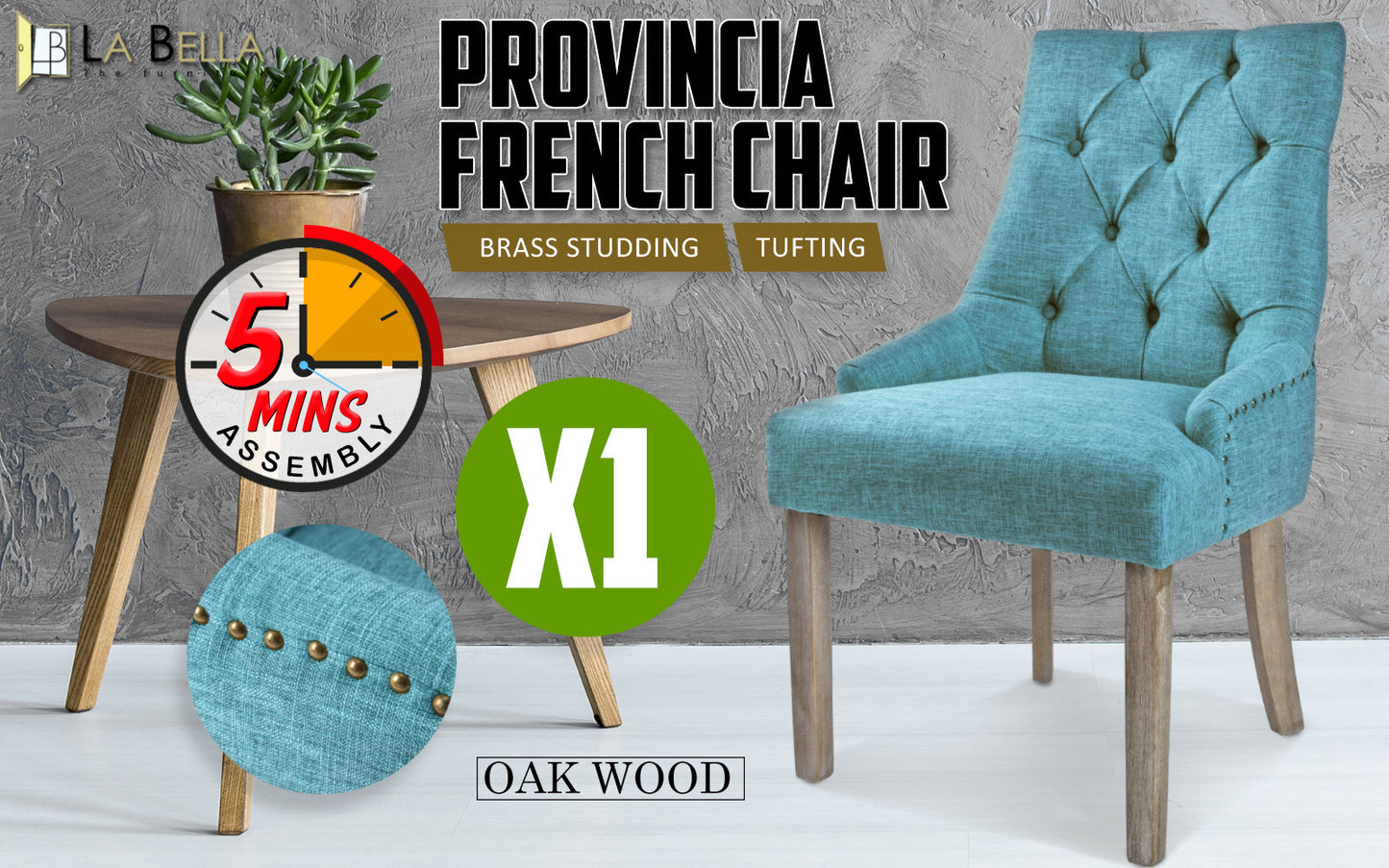 Blue French Provincial Dining Chair Amour Oak Leg - image2