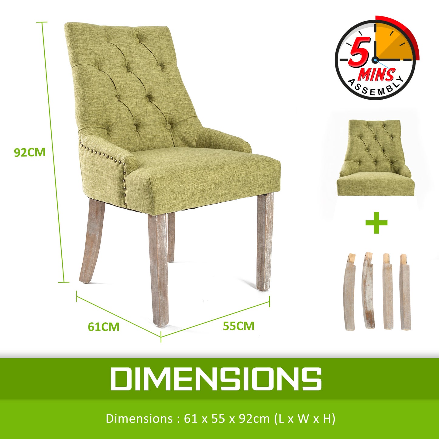 Green French Provincial Dining Chair Amour Oak Leg - image12