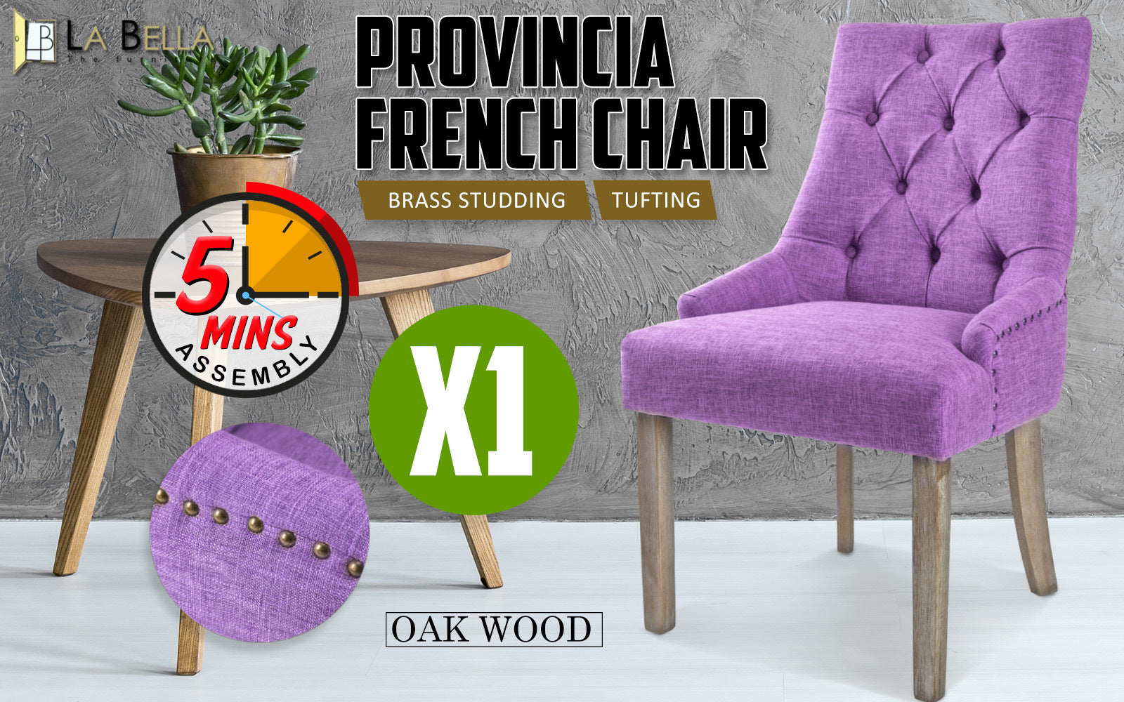 Violet French Provincial Dining Chair Amour Oak Leg - image2