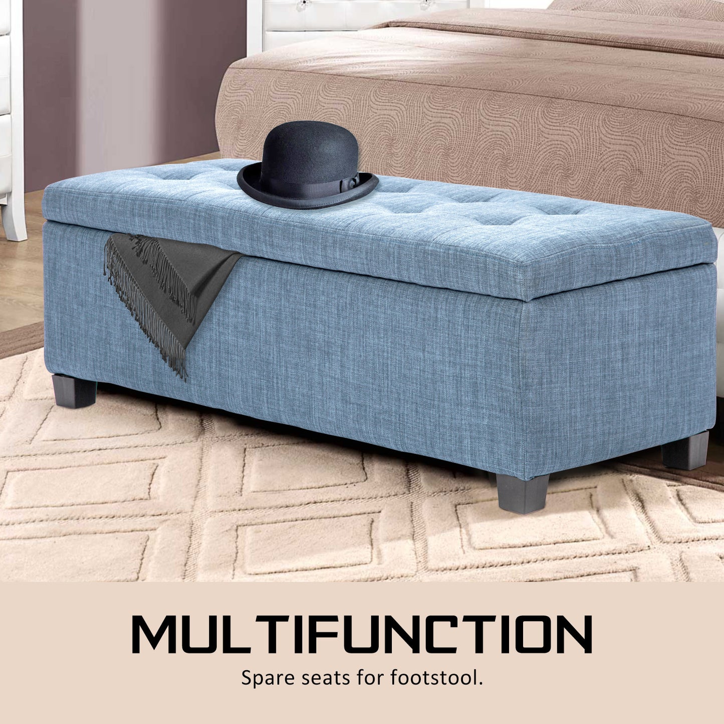 102cm Light Grey Storage Ottoman Stool Fabric - image6