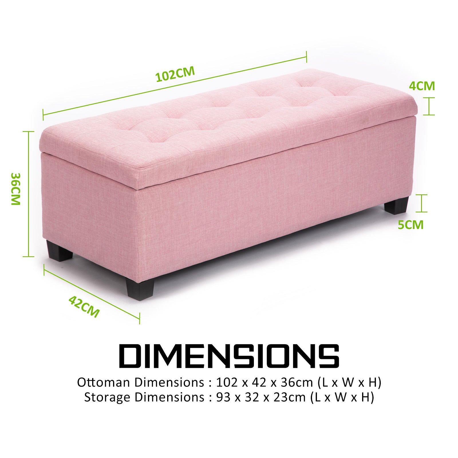 102cm Pink Storage Ottoman Stool Fabric - image12