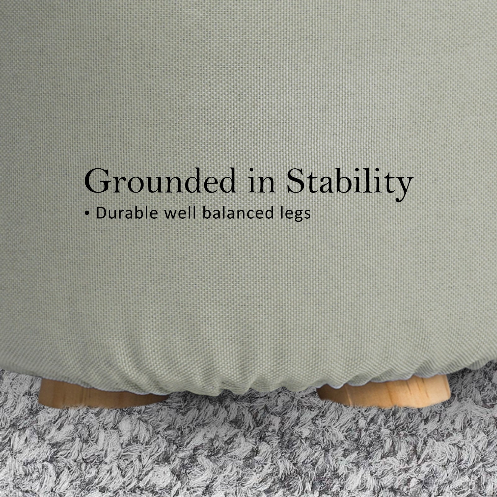 2 Set Grey Fabric Ottoman Round Wooden Leg Foot Stool - image9