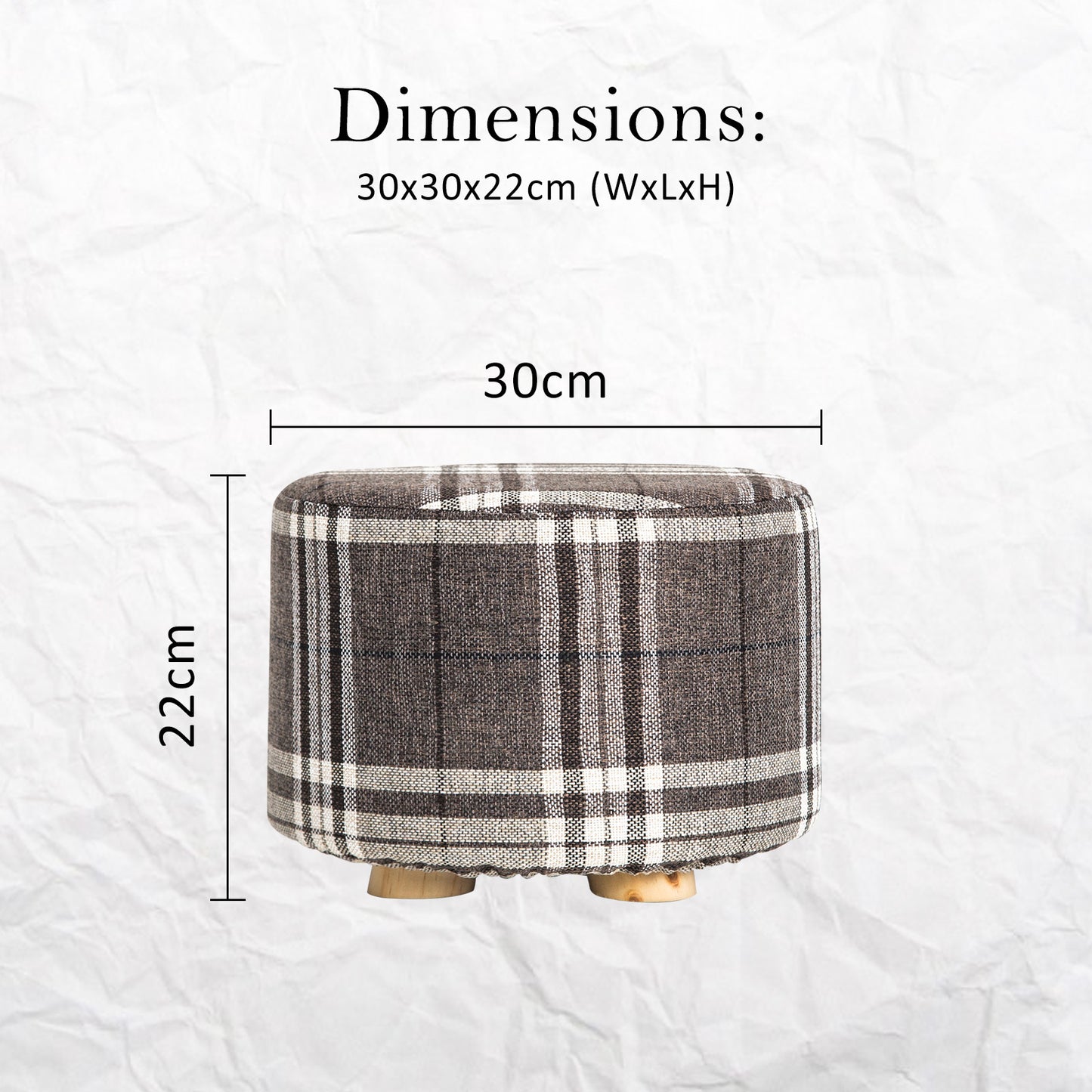 Lattice Fabric Ottoman Round Wooden Leg Foot Stool - image12