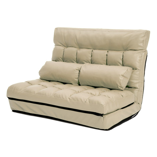 Double Seat Couch Bed Beige Sofa Gemini Leather - image1