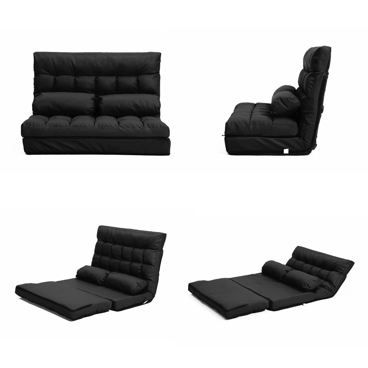 Double Seat Couch Bed Black Sofa Gemini Leather - image4