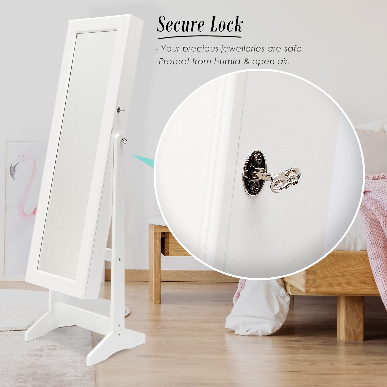 146cm White Mirror Jewellery Cabinet Storage Organiser LUVO - image6