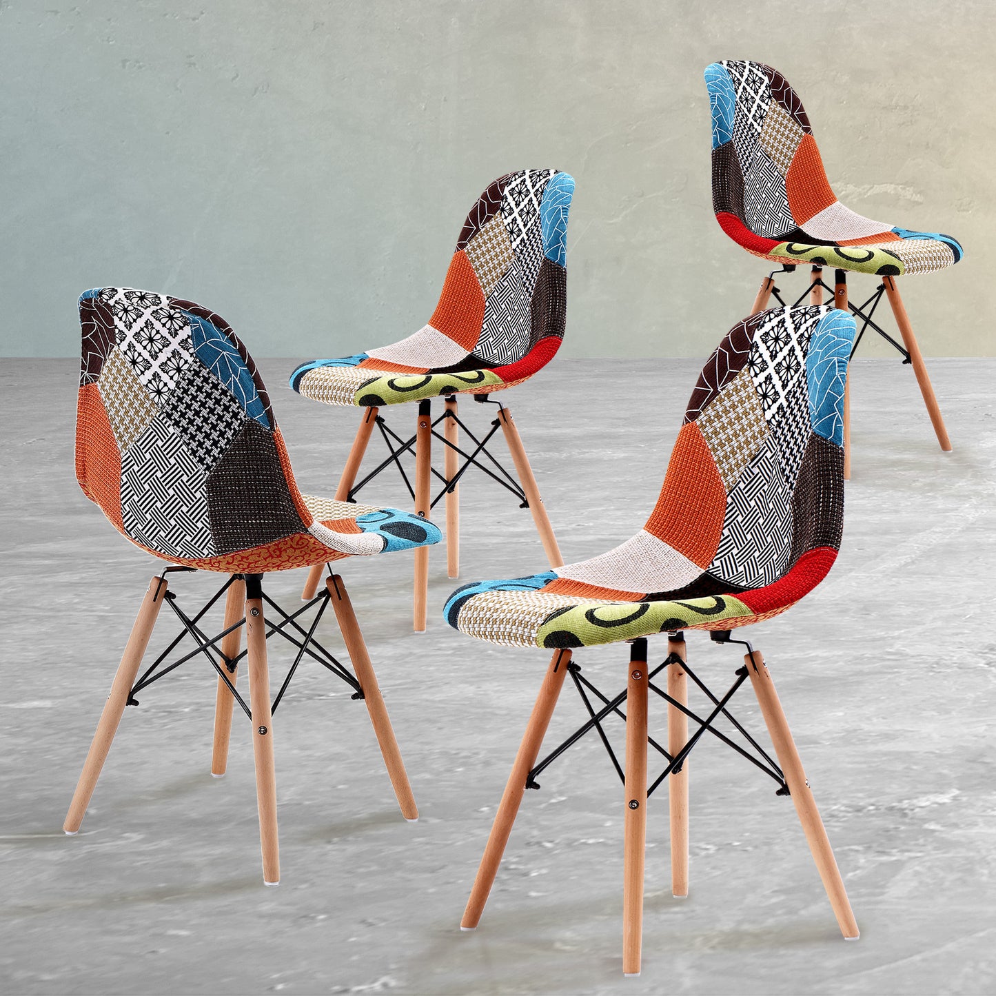 4 Set Multi Colour Retro Dining Cafe Chair DSW Fabric - image11