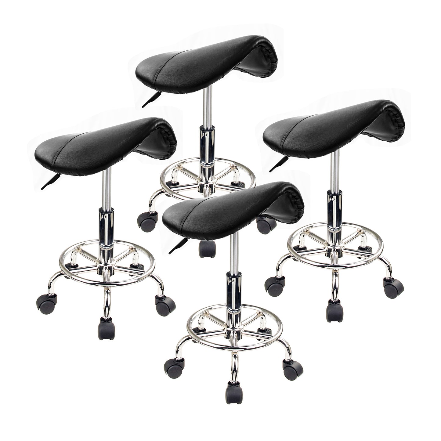 4 Set Black Salon Barber Stool Swivel Saddle Type - image1