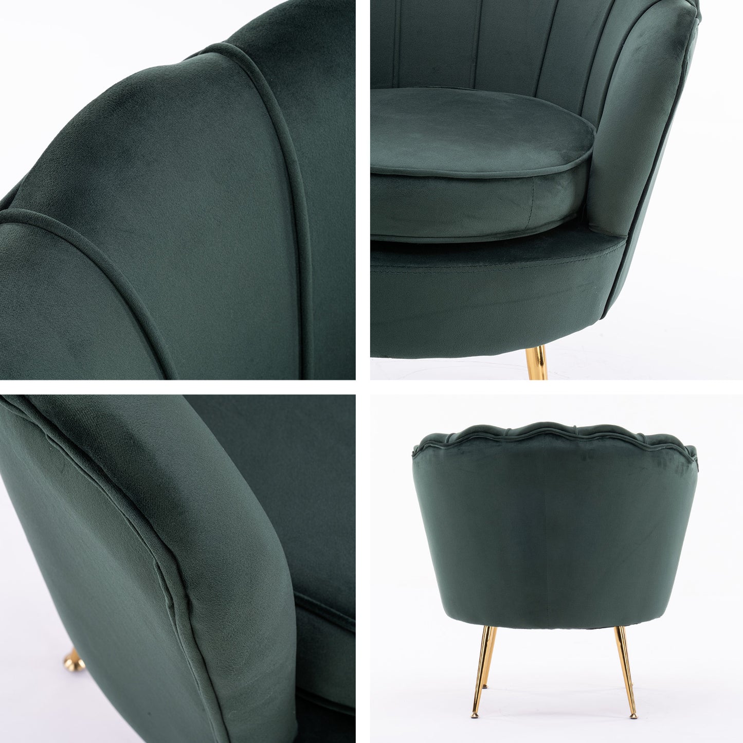 Shell Scallop Green Armchair Lounge Chair Accent Velvet - image3