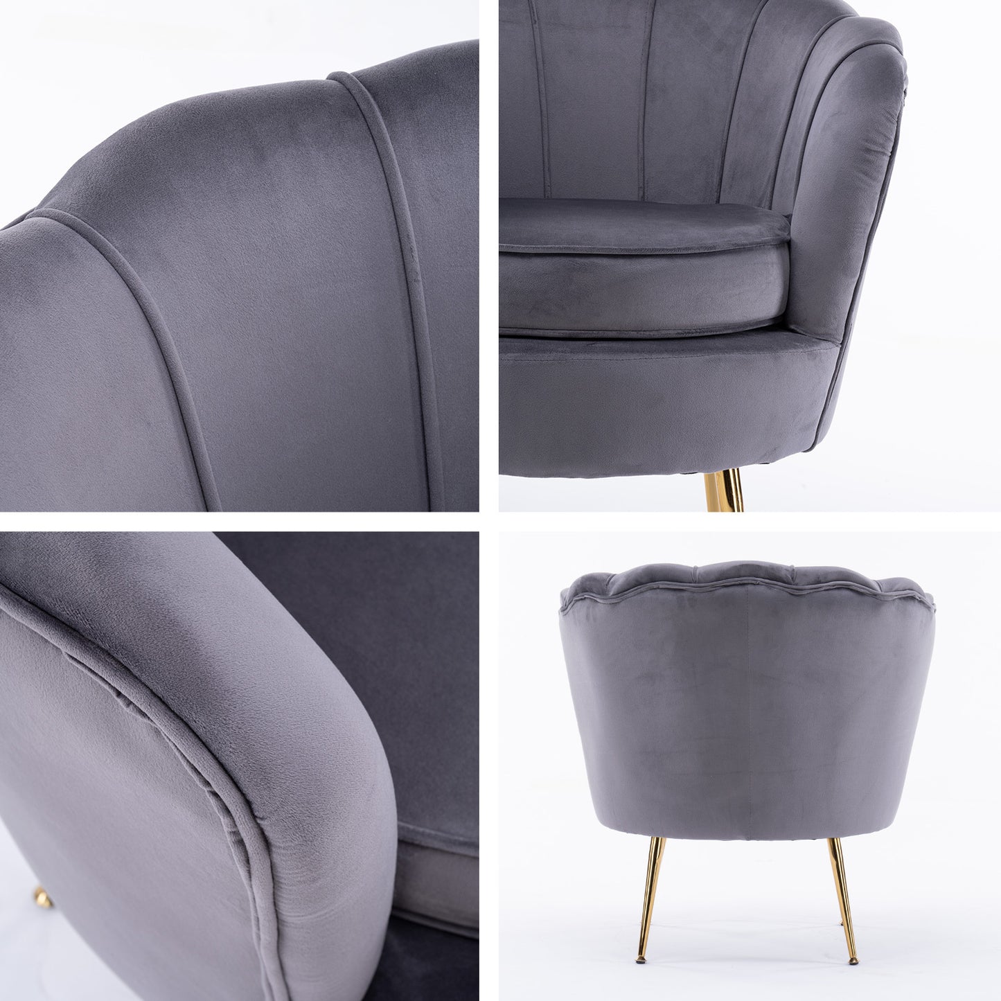 Shell Scallop Grey Armchair Accent Chair Velvet + Round Ottoman Footstool - image3