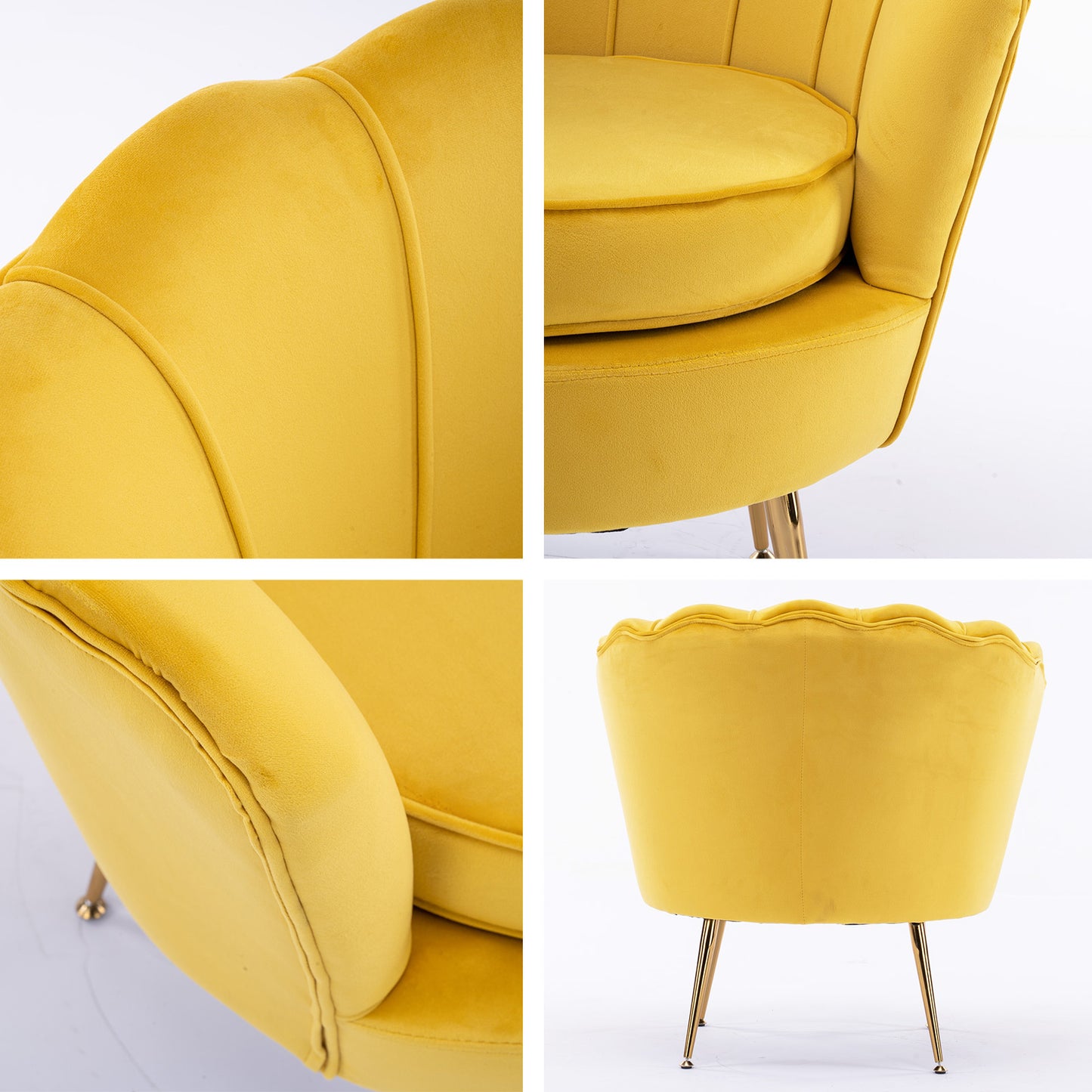 Shell Scallop Yellow Armchair Accent Chair Velvet + Round Ottoman Footstool - image3