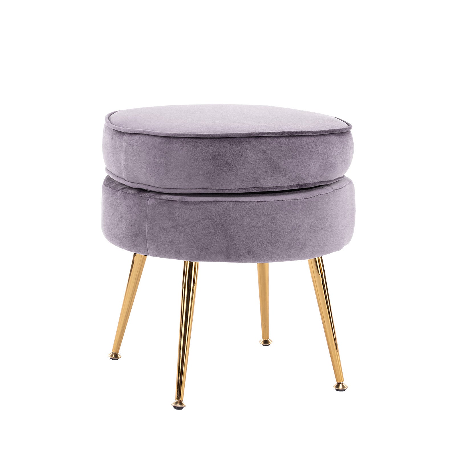 Grey Round Ottoman Foot Stool Velvet Fabric Metal Leg - image1