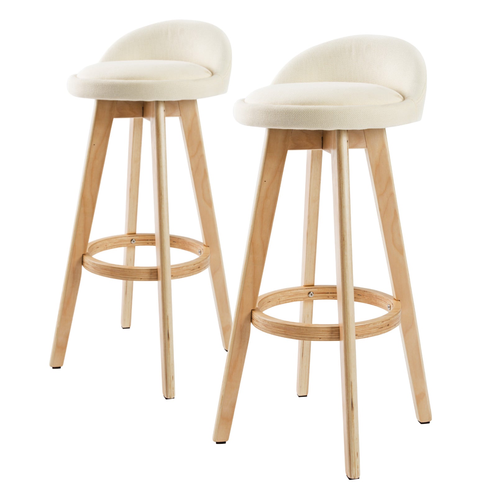 2 Set 72cm Beige Wooden Bar Stool Leila Fabric - image1