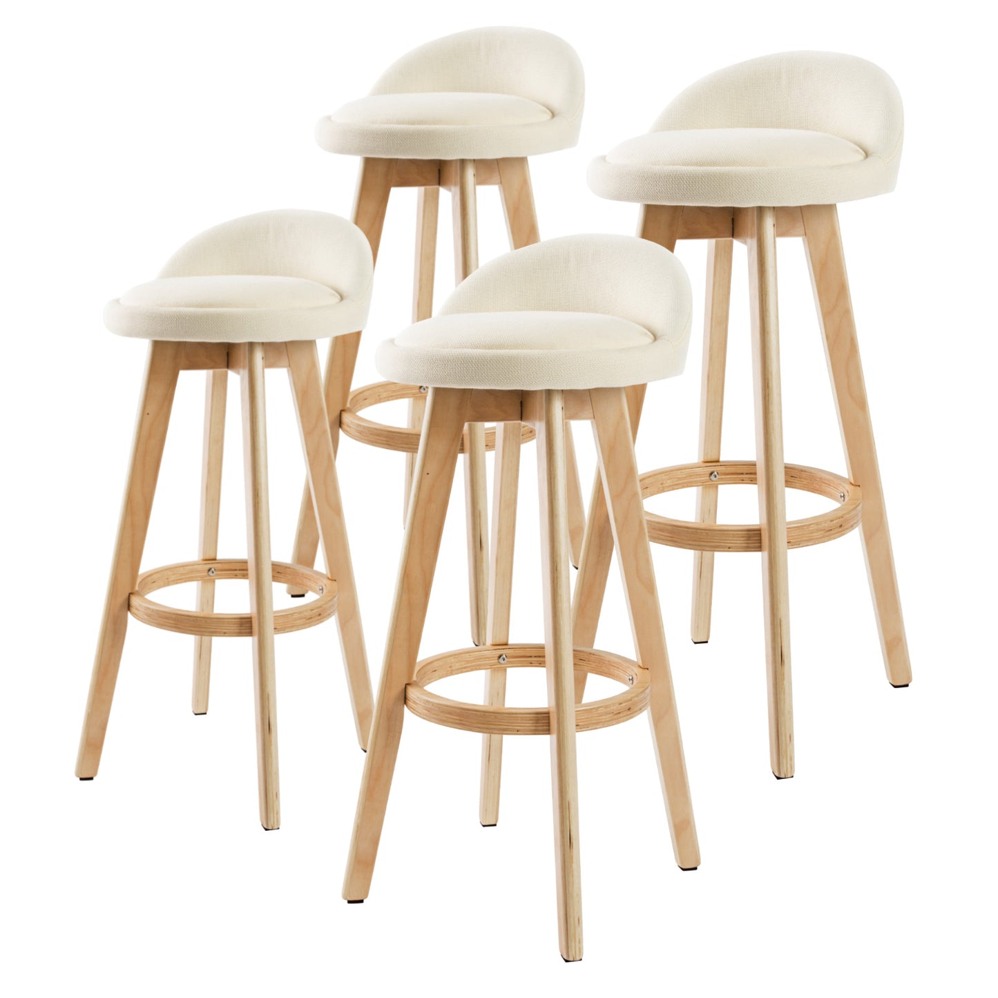 4 Set 72cm Beige Wooden Bar Stool Leila Fabric - image1