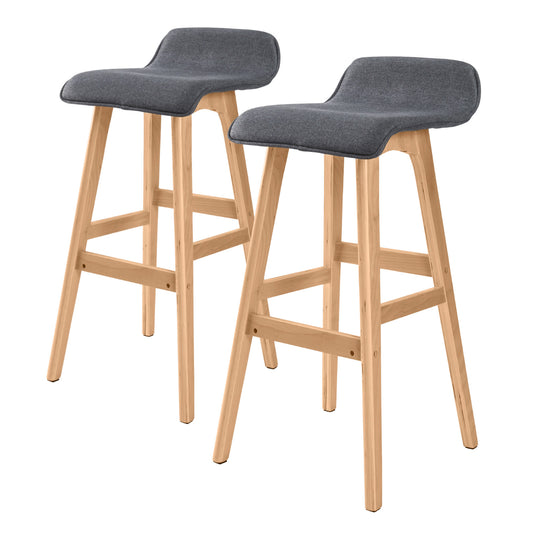 2 Set 74cm Grey Wooden Bar Stool Sophia Fabric - image1