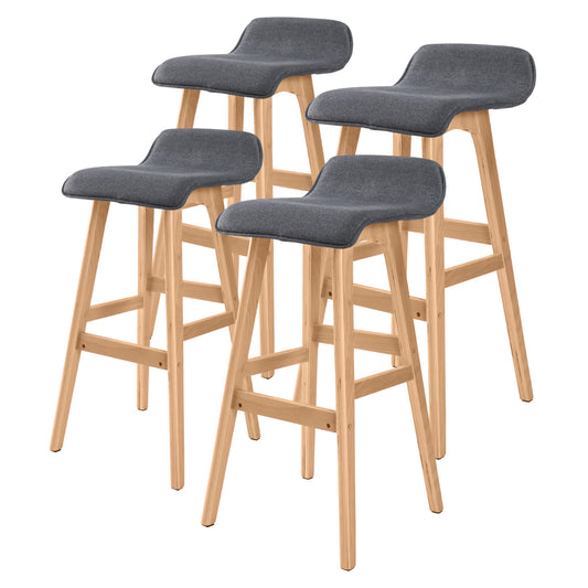 4 Set 74cm Grey Wooden Bar Stool Sophia Fabric - image1