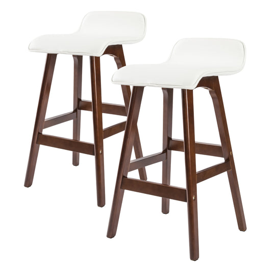 2 Set 65cm White Brown Wooden Bar Stool Sophia Leather - image1