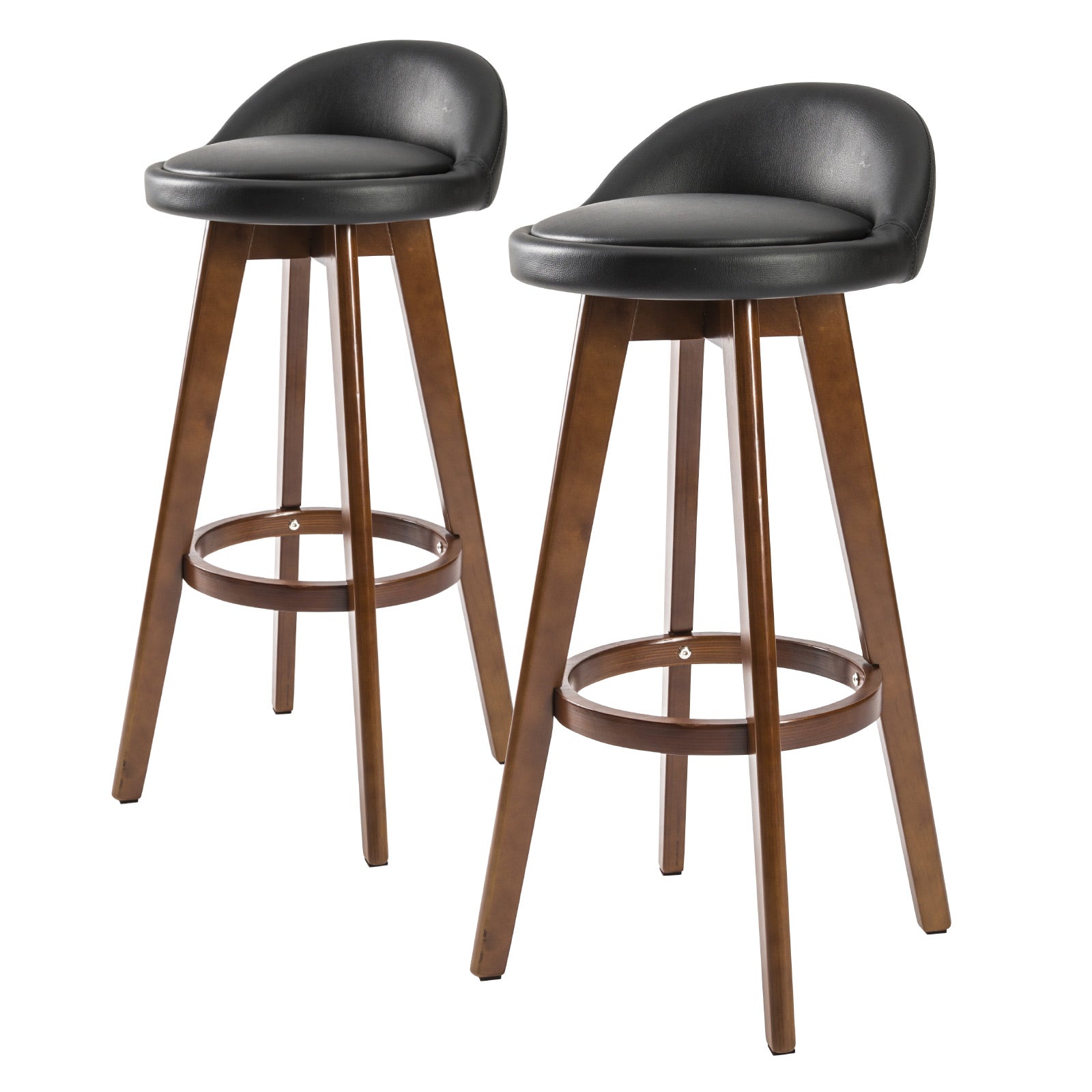 2 Set 72cm Black Brown Wooden Bar Stool Leila Leather - image1