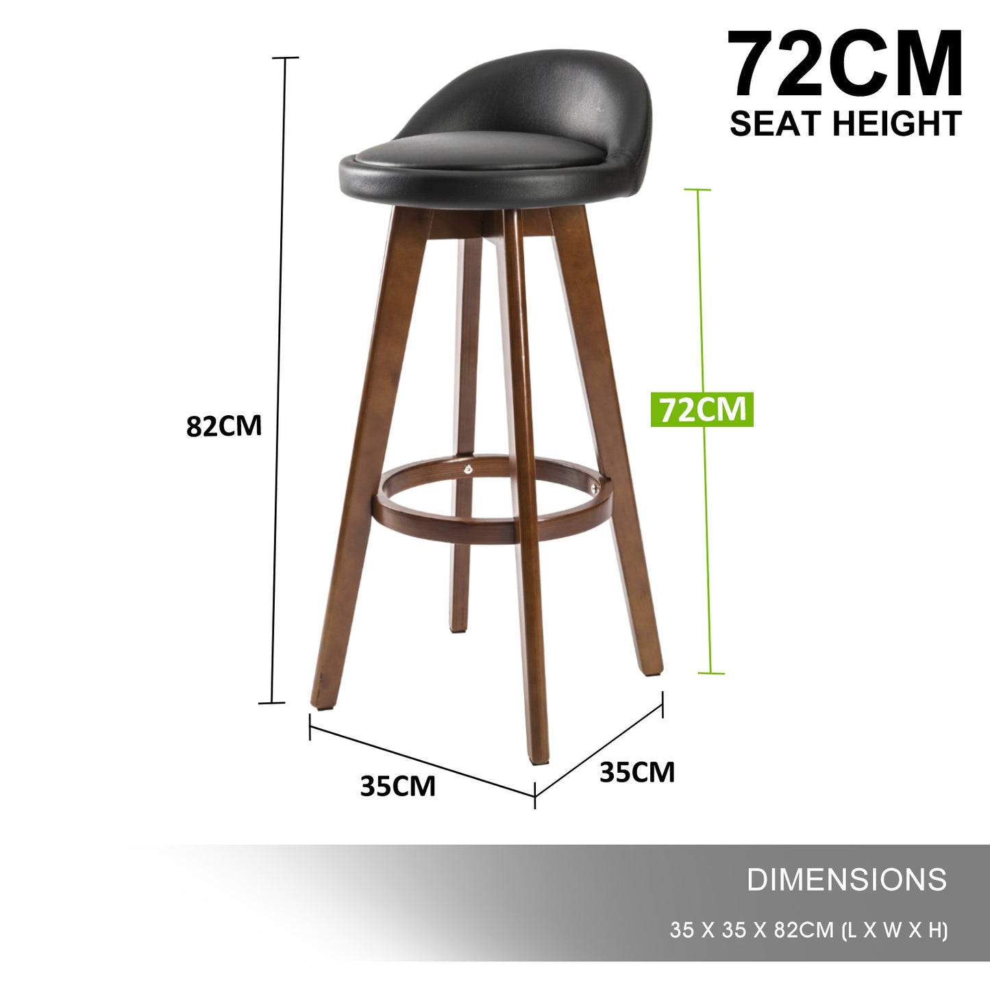 2 Set 72cm Black Brown Wooden Bar Stool Leila Leather - image12