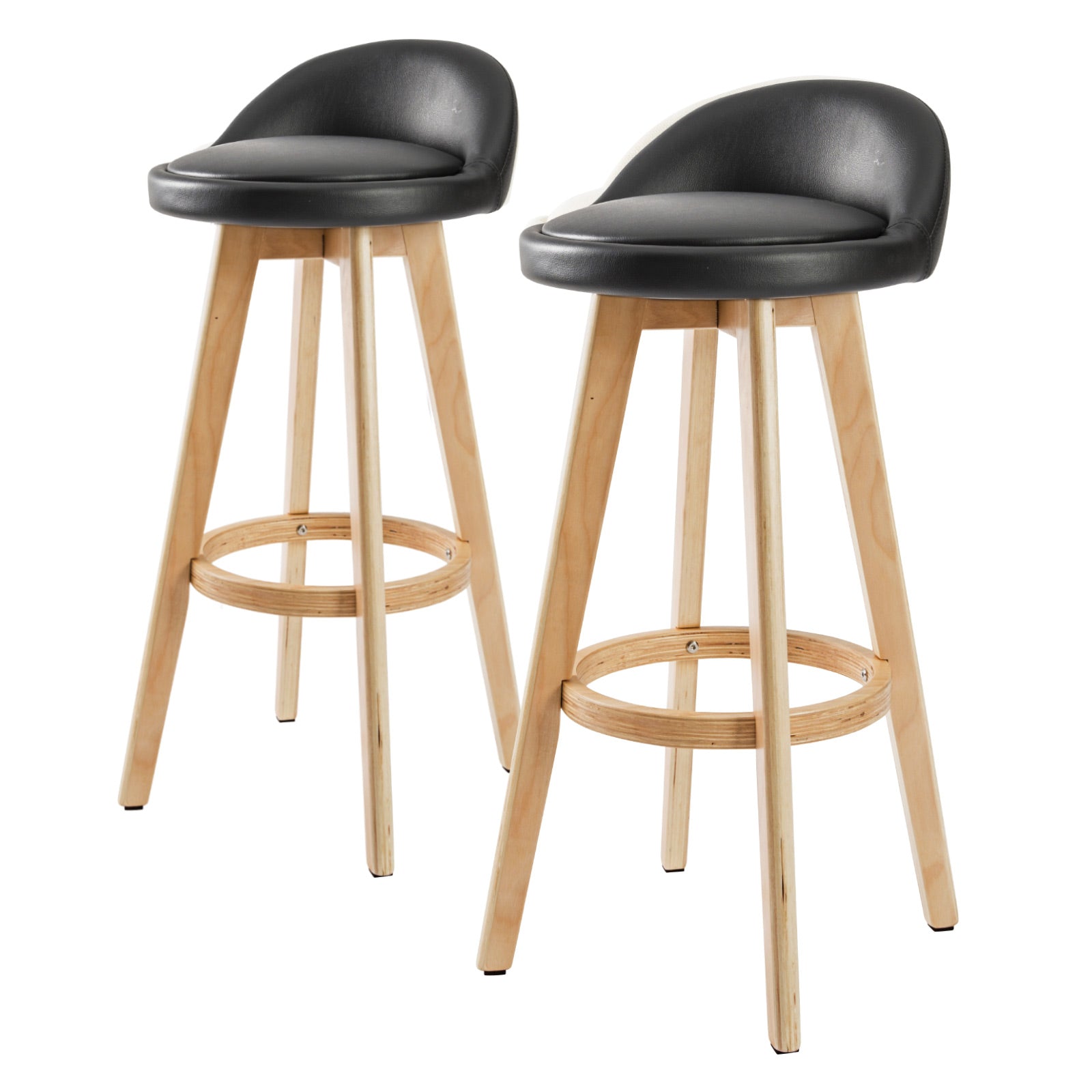 2 Set 72cm Black Wooden Bar Stool Leila Leather - image1