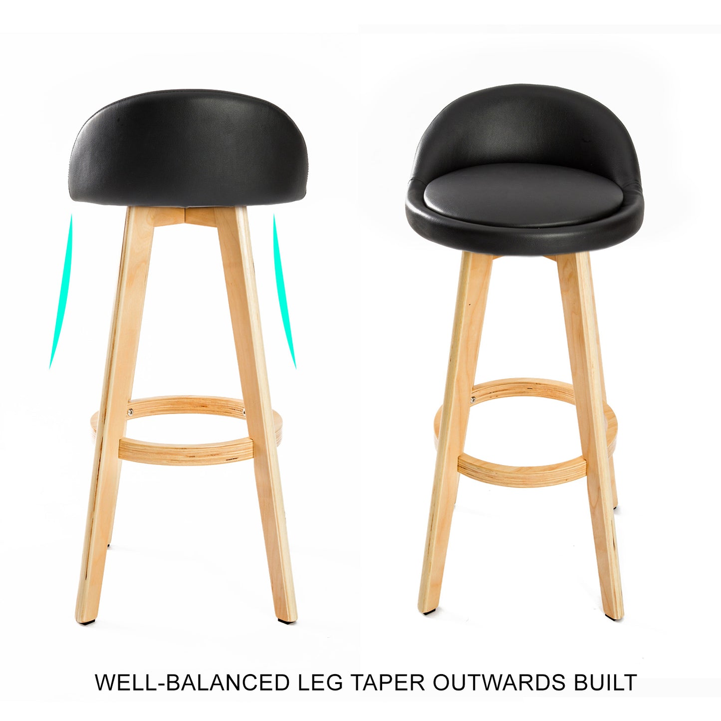 4 Set 72cm Black Wooden Bar Stool Leila Leather - image4