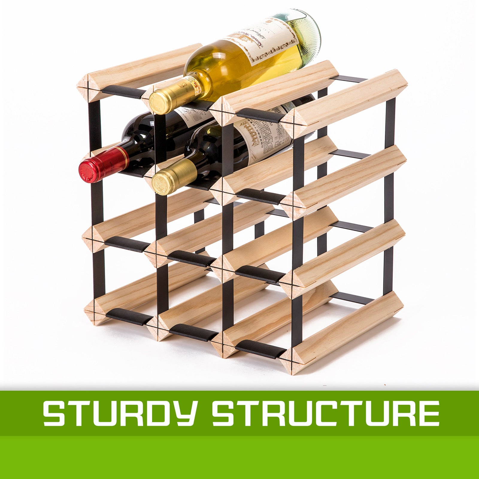 12 Bottle Timber Wine Rack Storage Cellar Organiser - image5