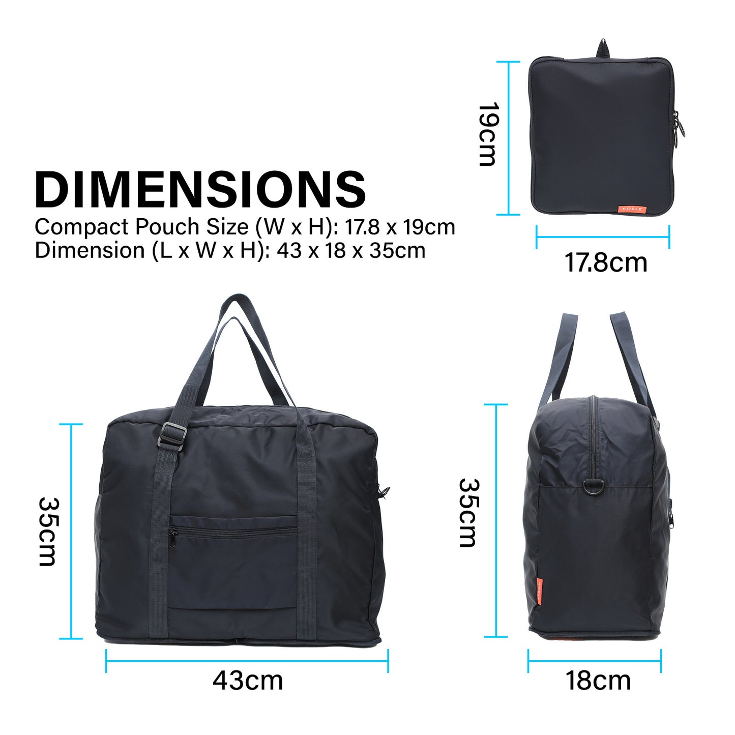 Navy Shopper Bag Travel Duffle Bag Foldable Laptop Luggage KO-BOSTON - image9