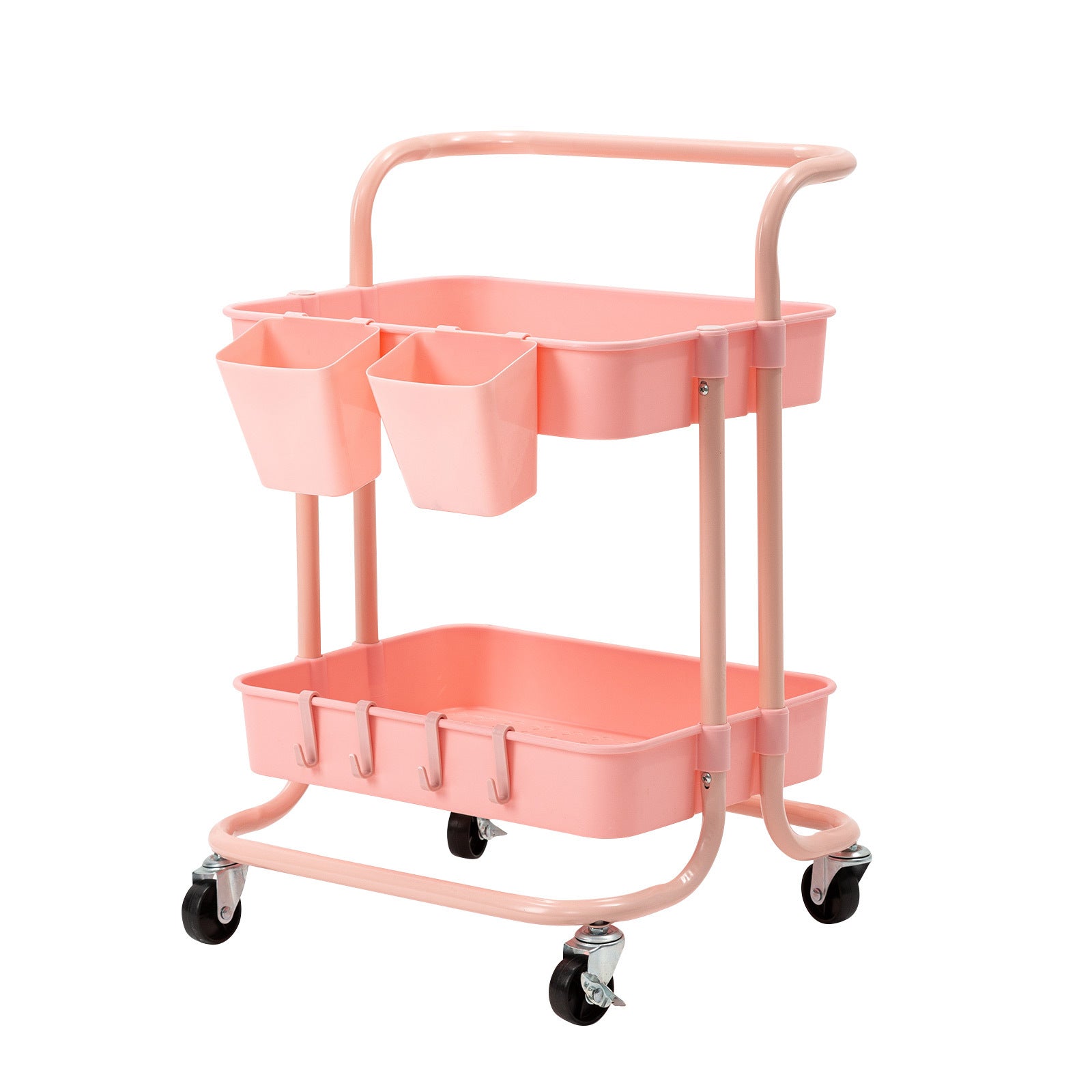 2 Tier Pink Trolley Cart Storage Utility Rack Organiser Swivel Kitchen - image1