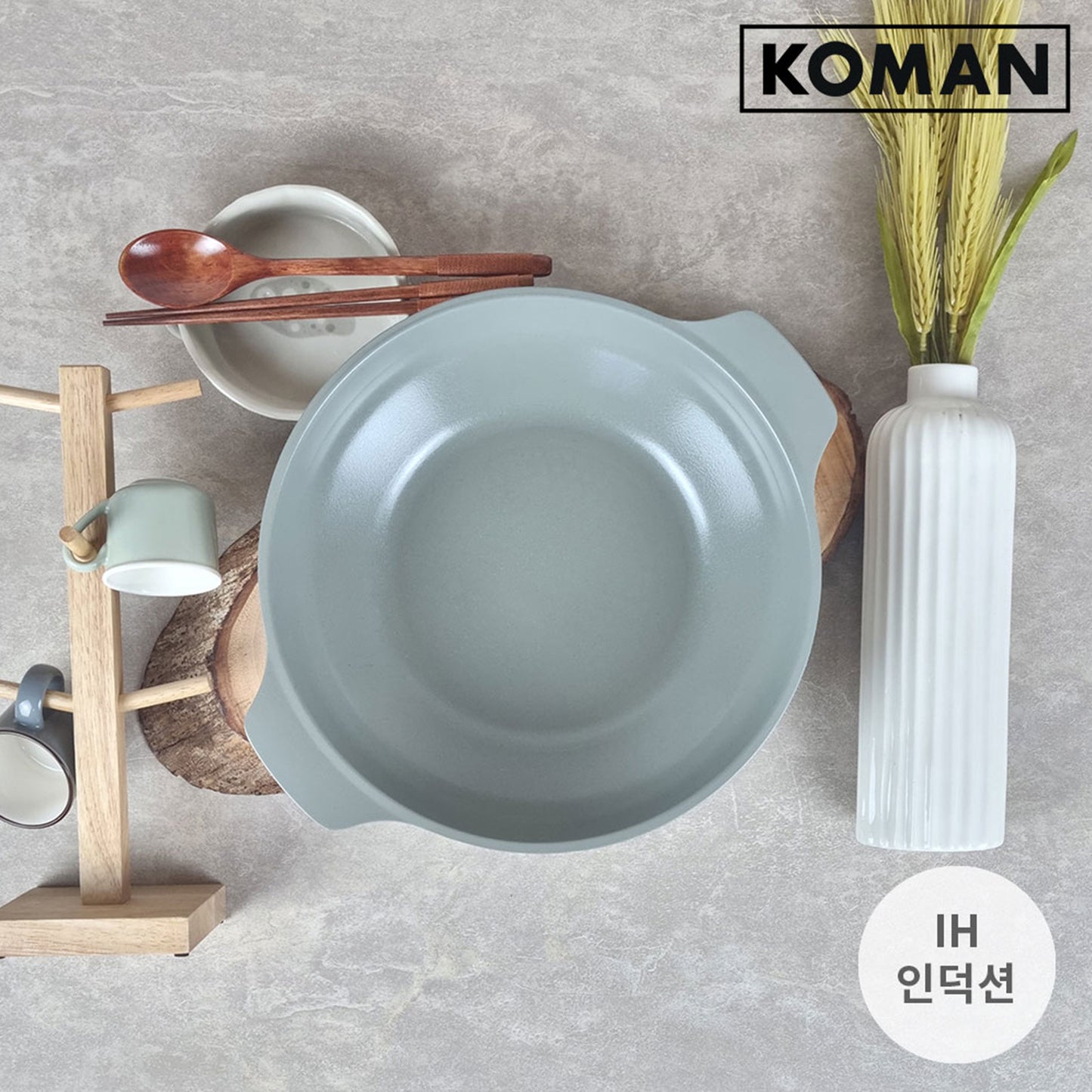 KOMAN 28cm Grey Shinewon Vinch IH Two Hands Wok Non-stick Induction Titanium Ceramic + Glass Lid - image5