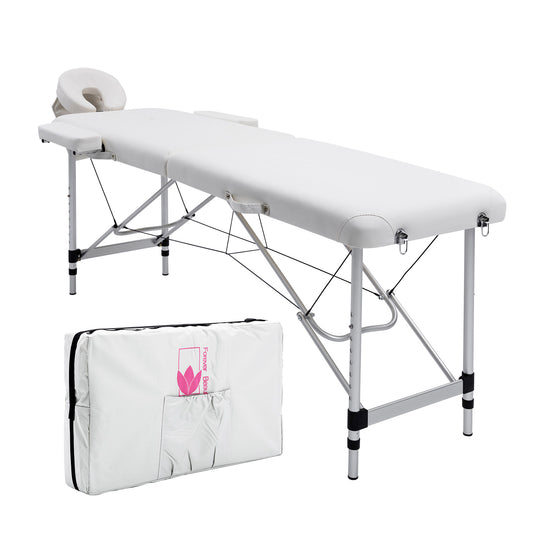 White Portable Beauty Massage Table Bed Therapy Waxing 2 Fold 55cm Aluminium - image1