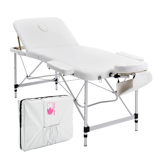 White Portable Beauty Massage Table Bed Therapy Waxing 3 Fold 70cm Aluminium - image1