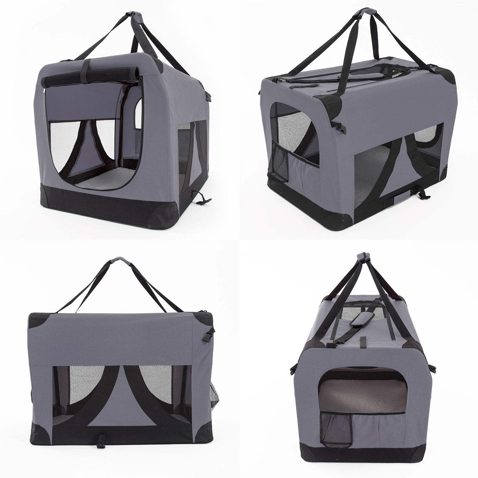 Grey Portable Soft Dog Cage Crate Carrier L - image3