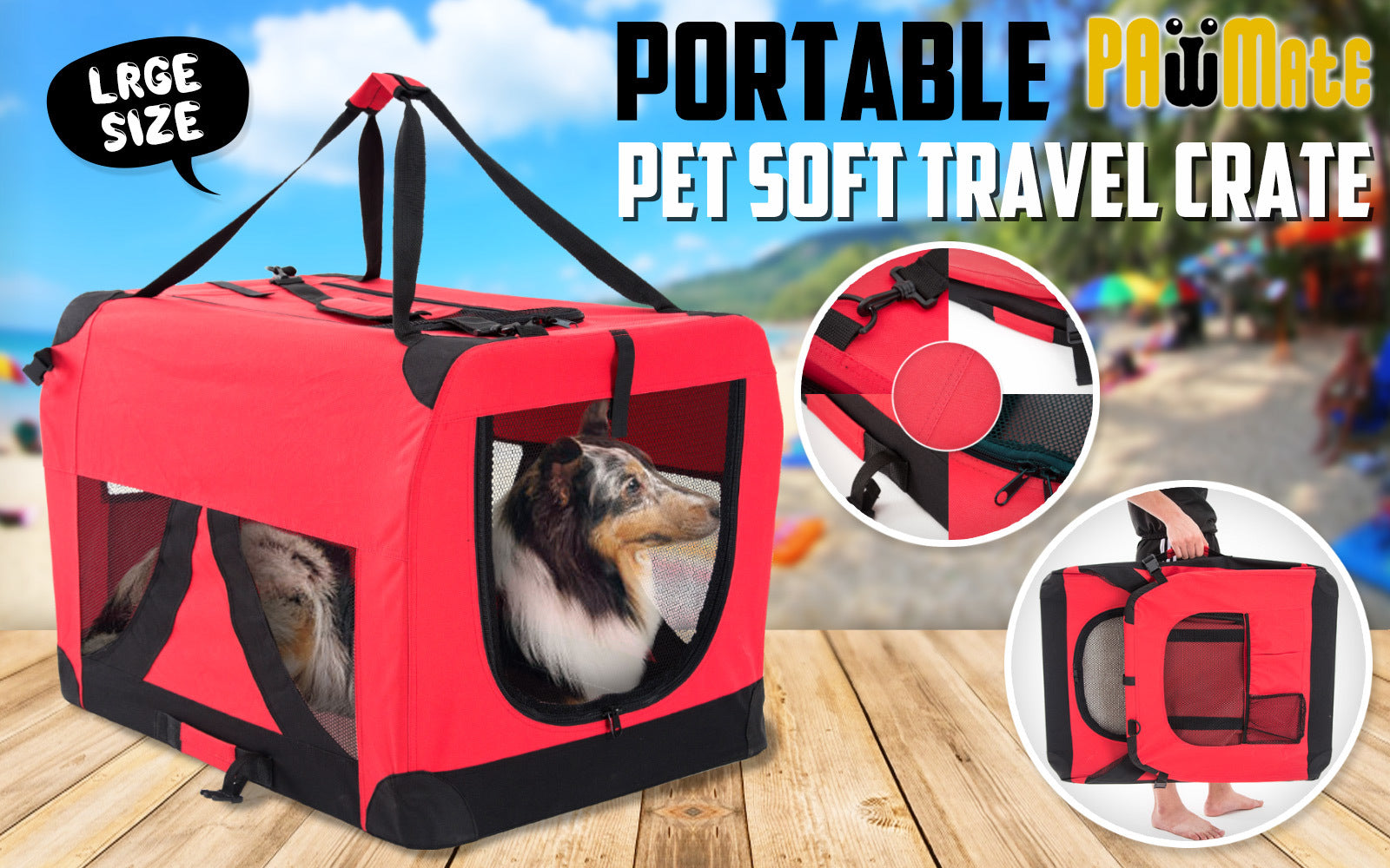 Red Portable Soft Dog Cage Crate Carrier L - image2