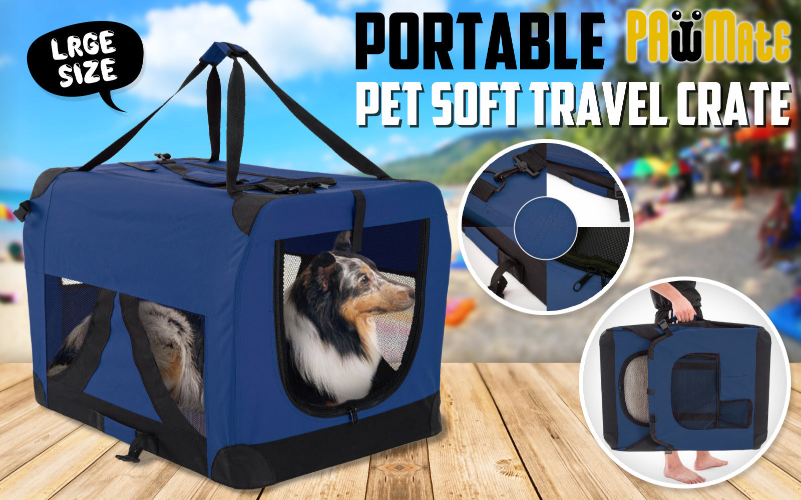 Blue Portable Soft Dog Cage Crate Carrier XL - image2