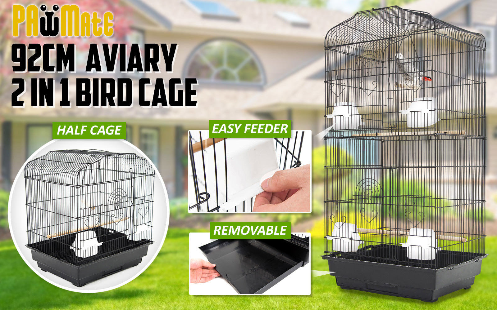Bird Cage Parrot Aviary Veer 2IN1 Design 92cm - image2