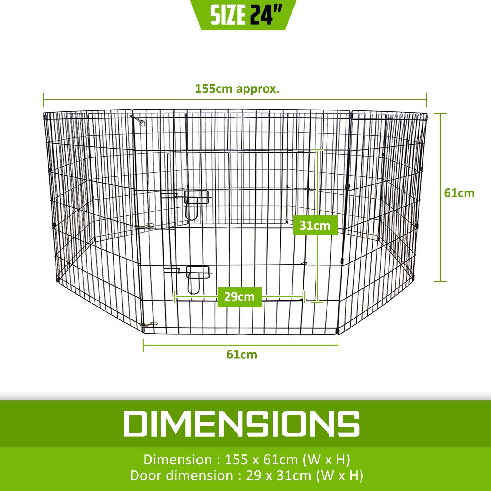 Pet Playpen 8 Panel 24in Foldable Dog Exercise Enclosure Fence Cage - image11