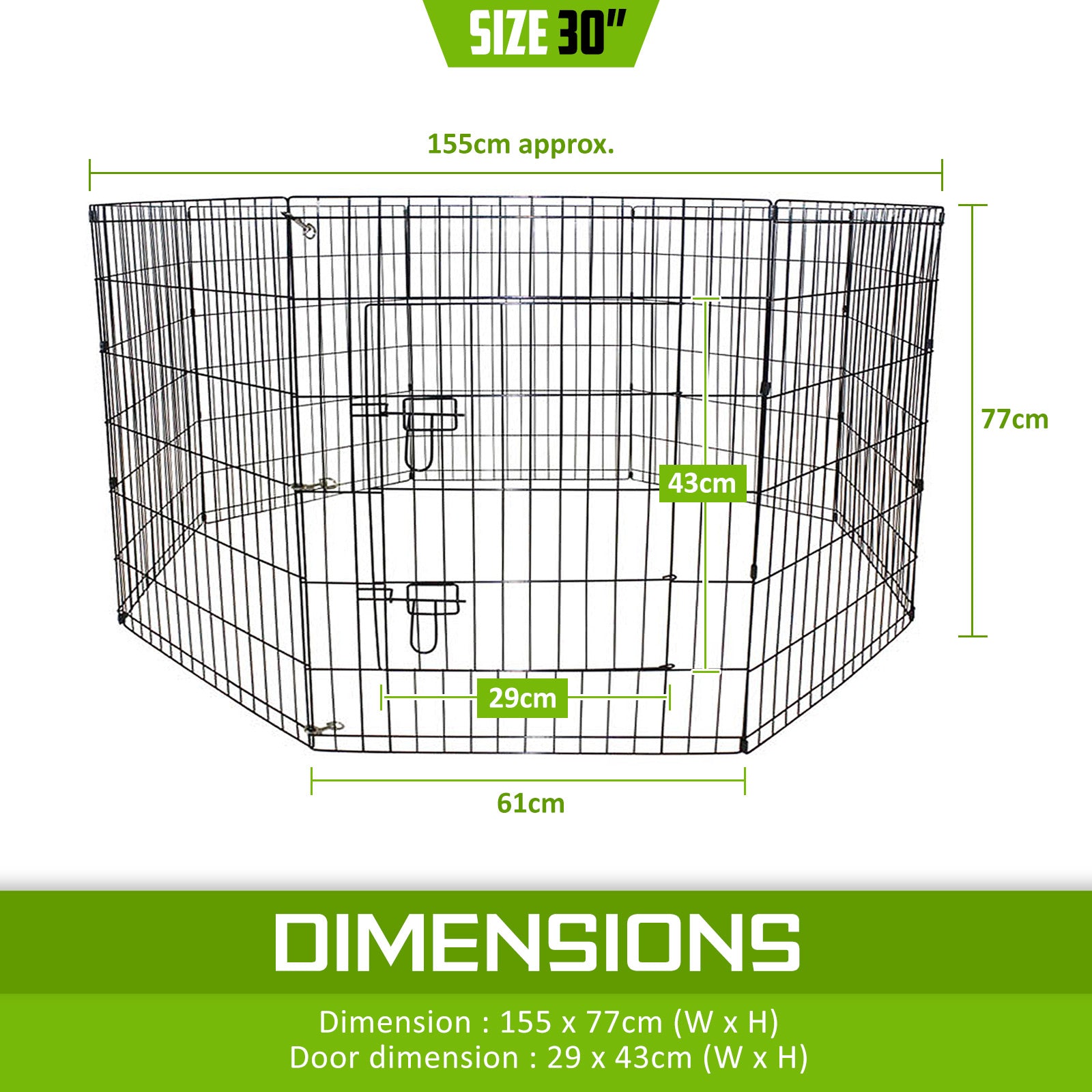 Pet Playpen 8 Panel 30in Foldable Dog Exercise Enclosure Fence Cage - image11