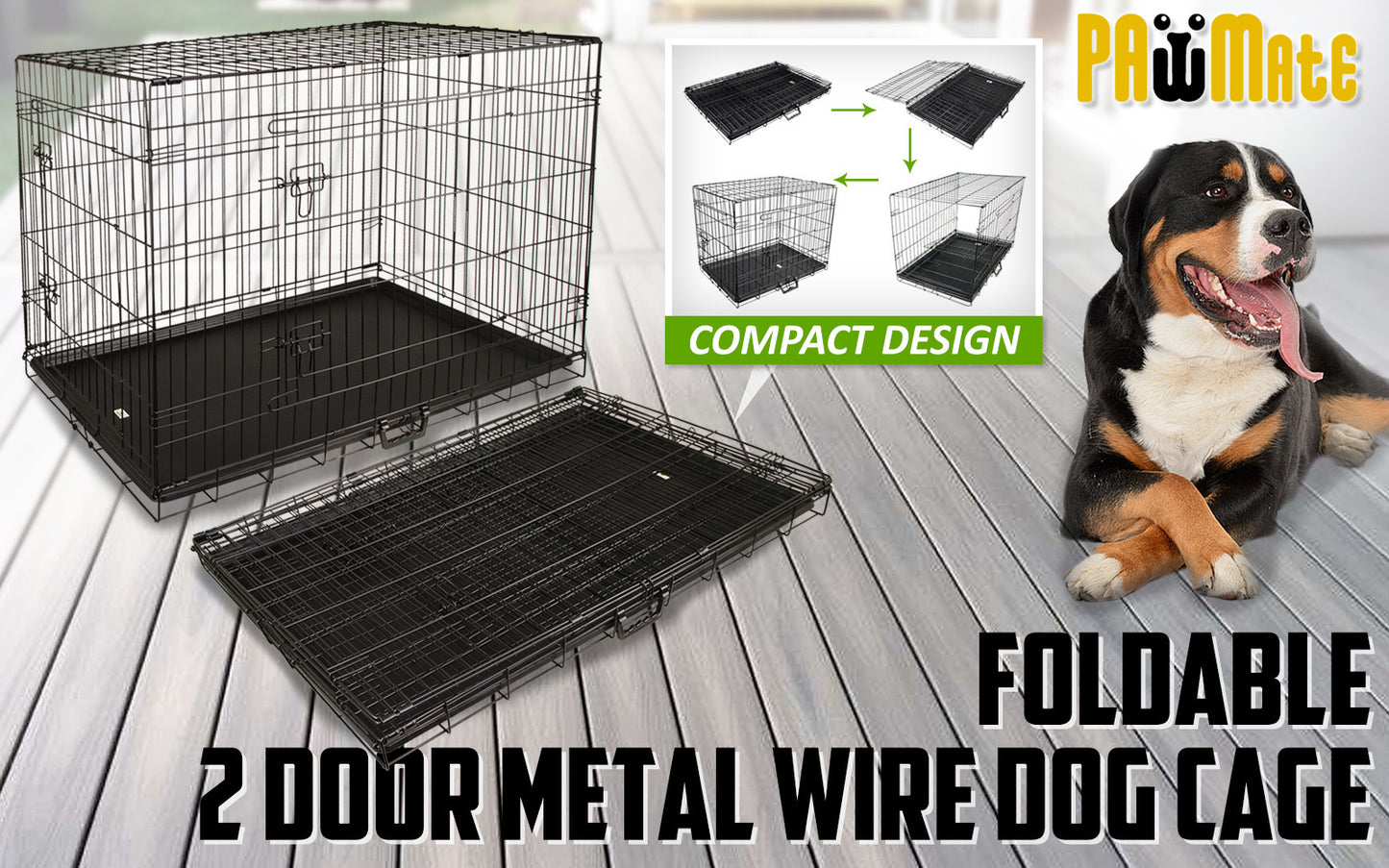 Wire Dog Cage Foldable Crate Kennel 30in with Tray - image2