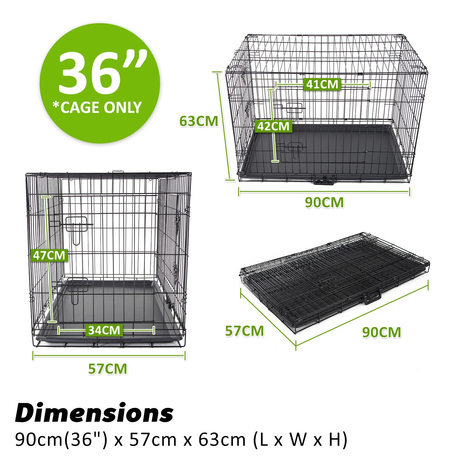 Wire Dog Cage Foldable Crate Kennel 36in with Tray - image9