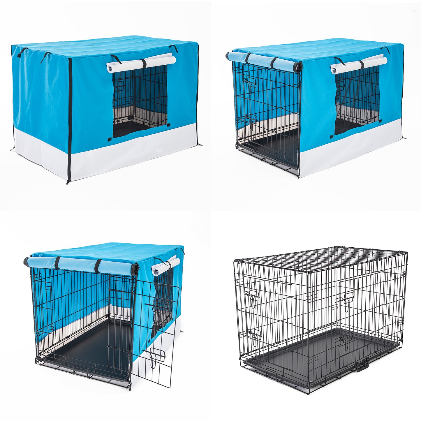 Wire Dog Cage Foldable Crate Kennel 24in with Tray + Blue Cover Combo - image3