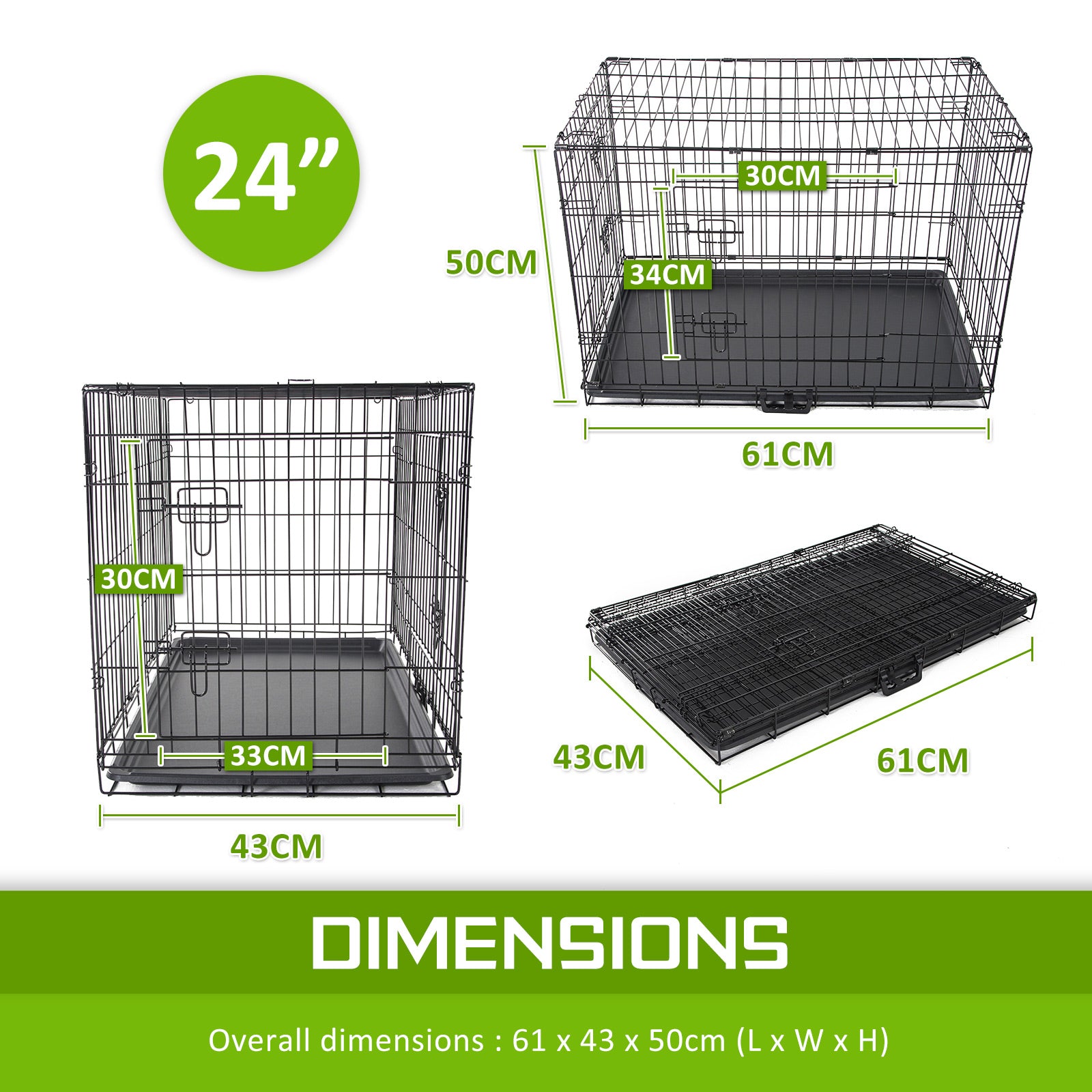 Wire Dog Cage Foldable Crate Kennel 24in with Tray + Blue Cover Combo - image11