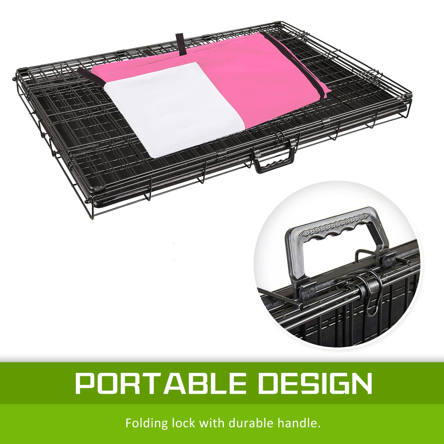 Wire Dog Cage Foldable Crate Kennel 24in with Tray + Pink Cover Combo - image8