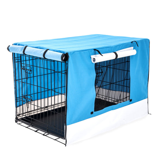 Wire Dog Cage Foldable Crate Kennel 48in with Tray + Blue Cover Combo - image1