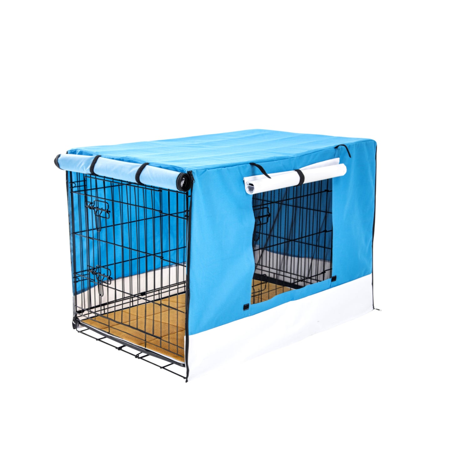 Wire Dog Cage Crate 24in with Tray + Cushion Mat + Blue Cover Combo - image1