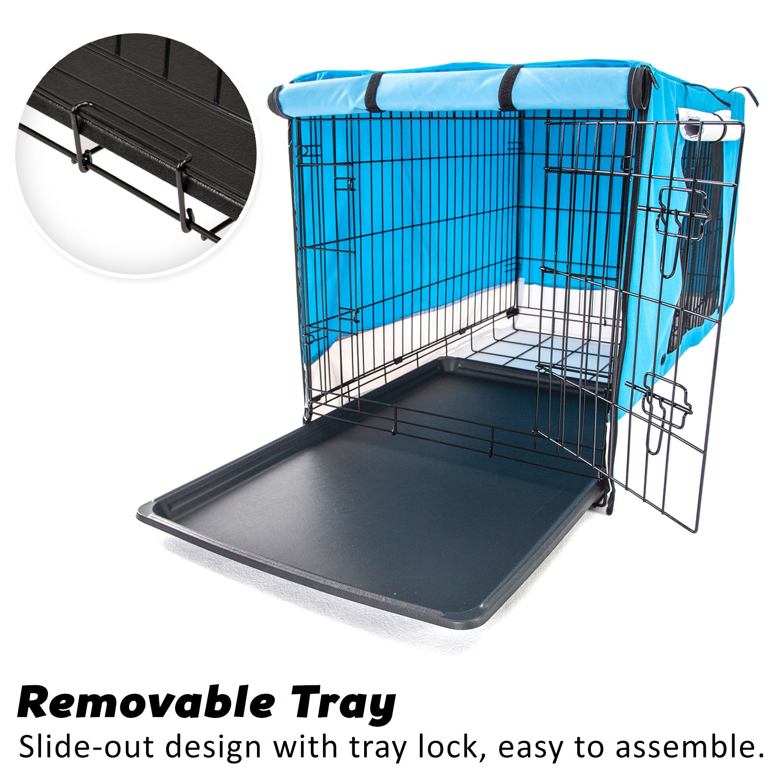 Wire Dog Cage Crate 24in with Tray + Cushion Mat + Blue Cover Combo - image5