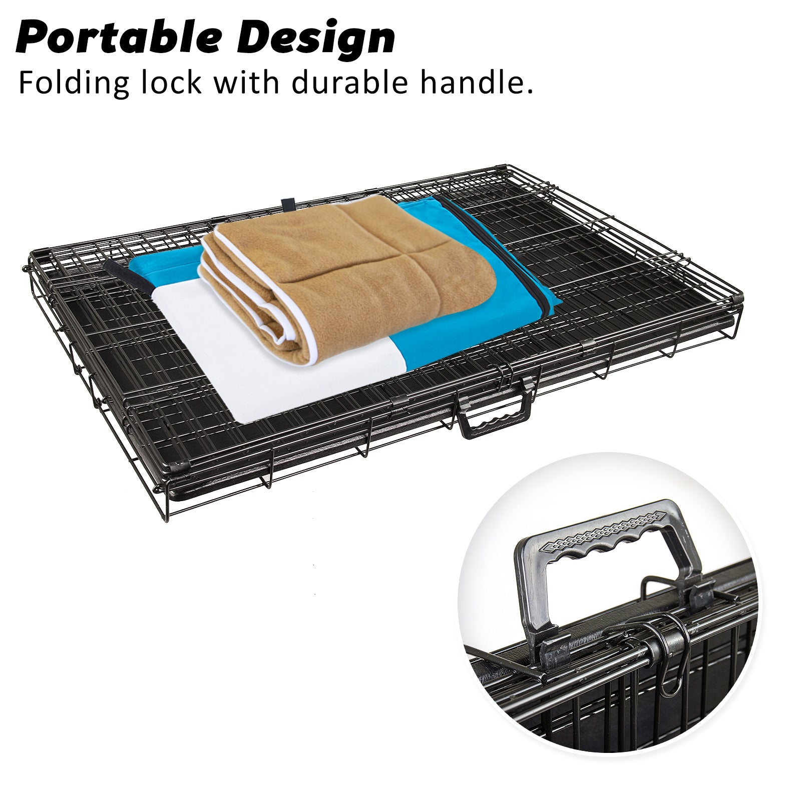Wire Dog Cage Crate 24in with Tray + Cushion Mat + Blue Cover Combo - image7