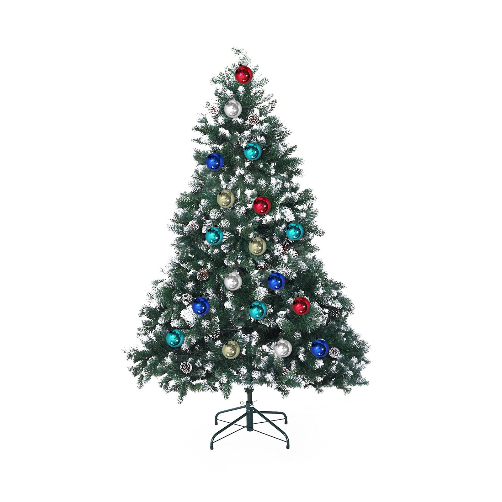 5Ft 150cm 720 tips Green Snowy Christmas Tree Xmas Pine Cones + Bauble Balls - image1