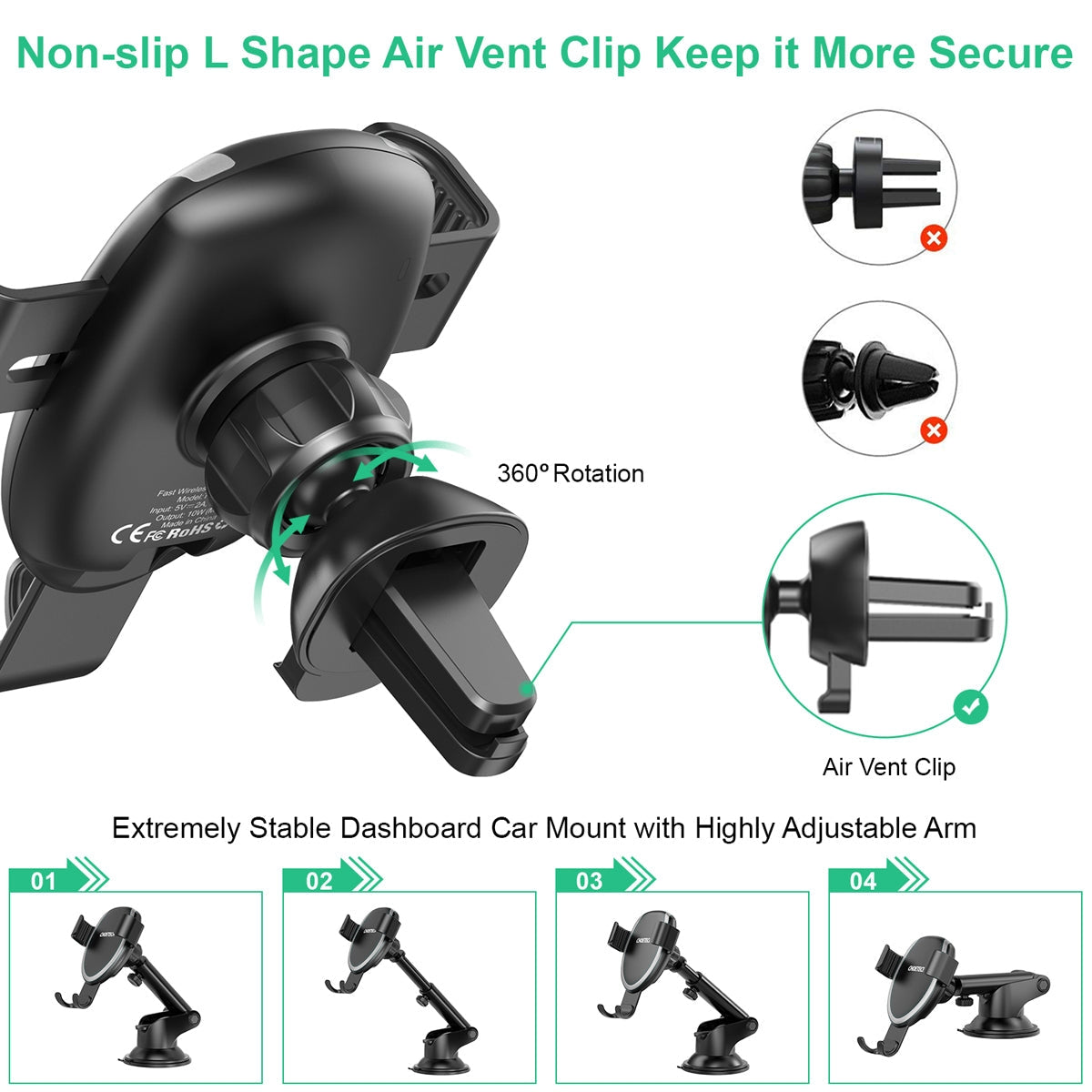 CHOETECH T536-S Fast Wireless Charging Car Mount Phone Holder - image7