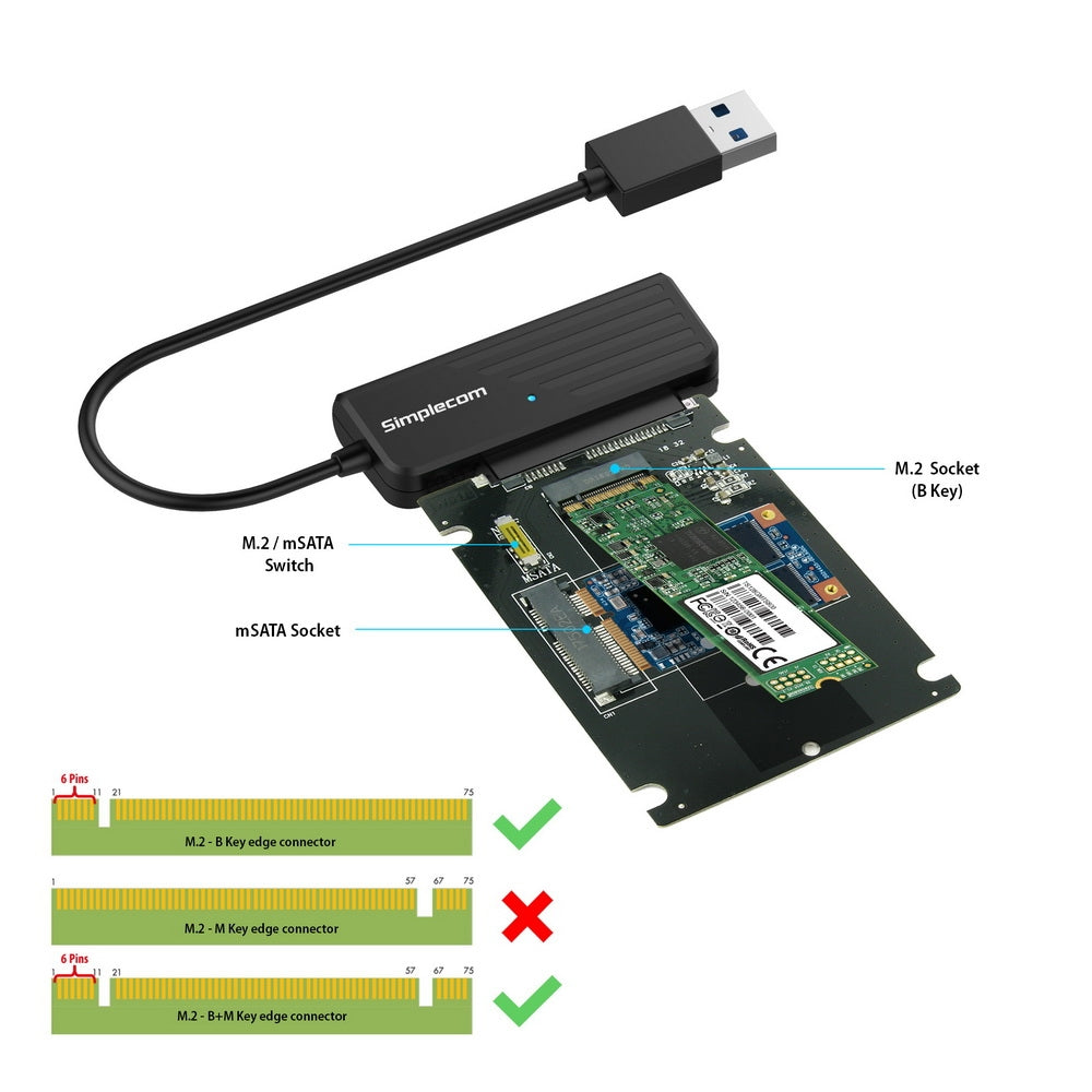 SA225 USB3.0 to mSATA + M.2 (NGFF B Key) 2 In 1 Combo Adapter - image2